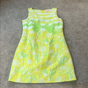 Lilly Pulitzer Daffodil Shift Cotton lined green yellow bow wait striped sz 4